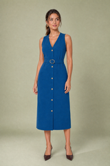 Robe midi col V ceinturée