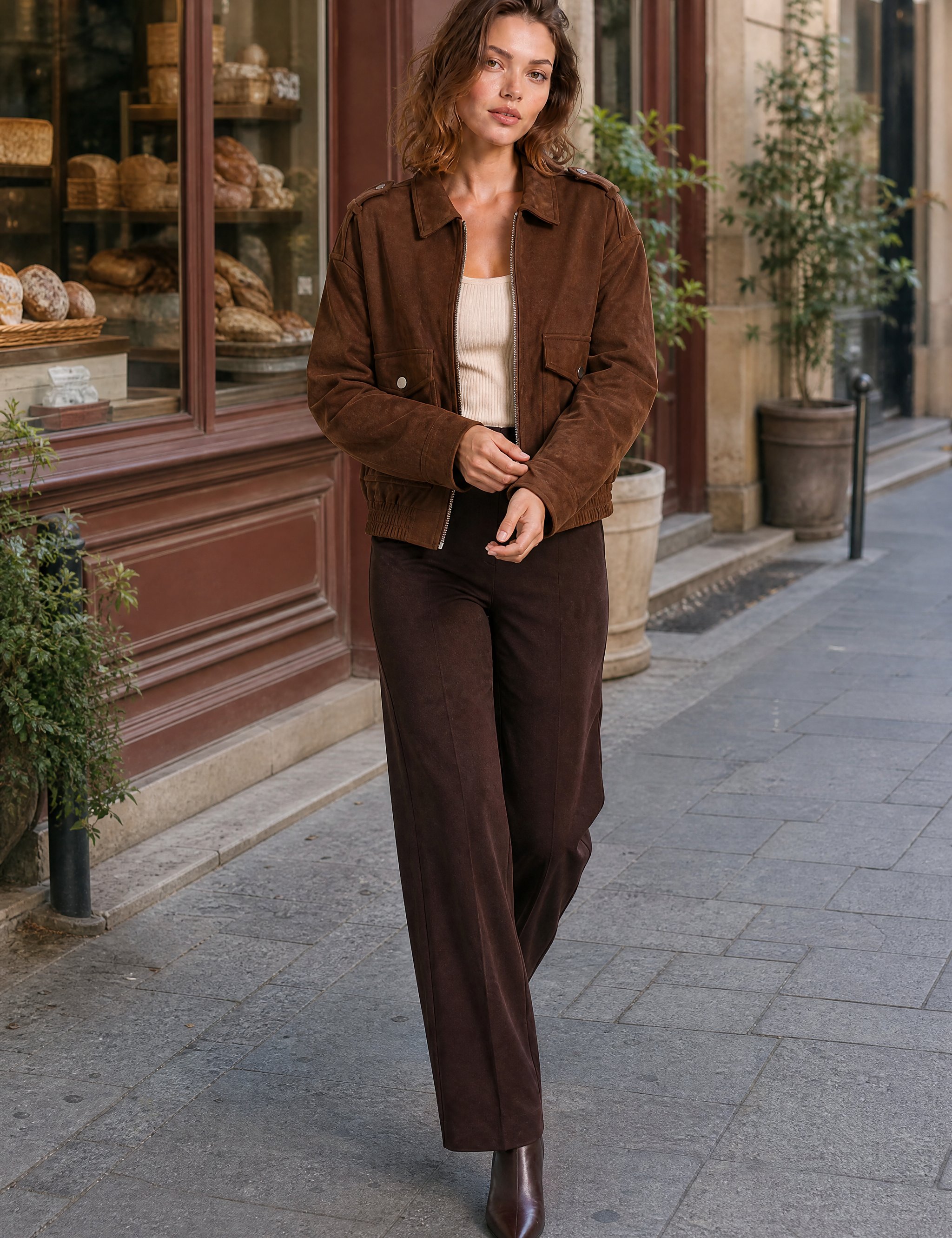 Veste ample effet suédine | Variante Marron - Lifestyle | Lounelle Paris