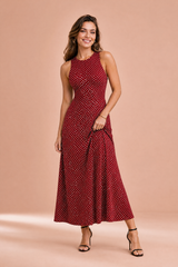 Robe longue à pois dos nu