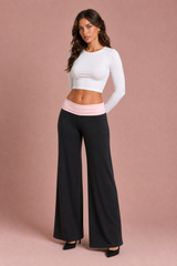 Pantalon large marron taille basse