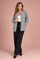 Veste grise mi-longue ample