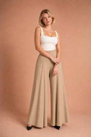 Pantalon large taille haute fluide | Variante Beige | Lounelle Paris