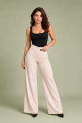 Pantalon fluide taille haute ceinture croisée