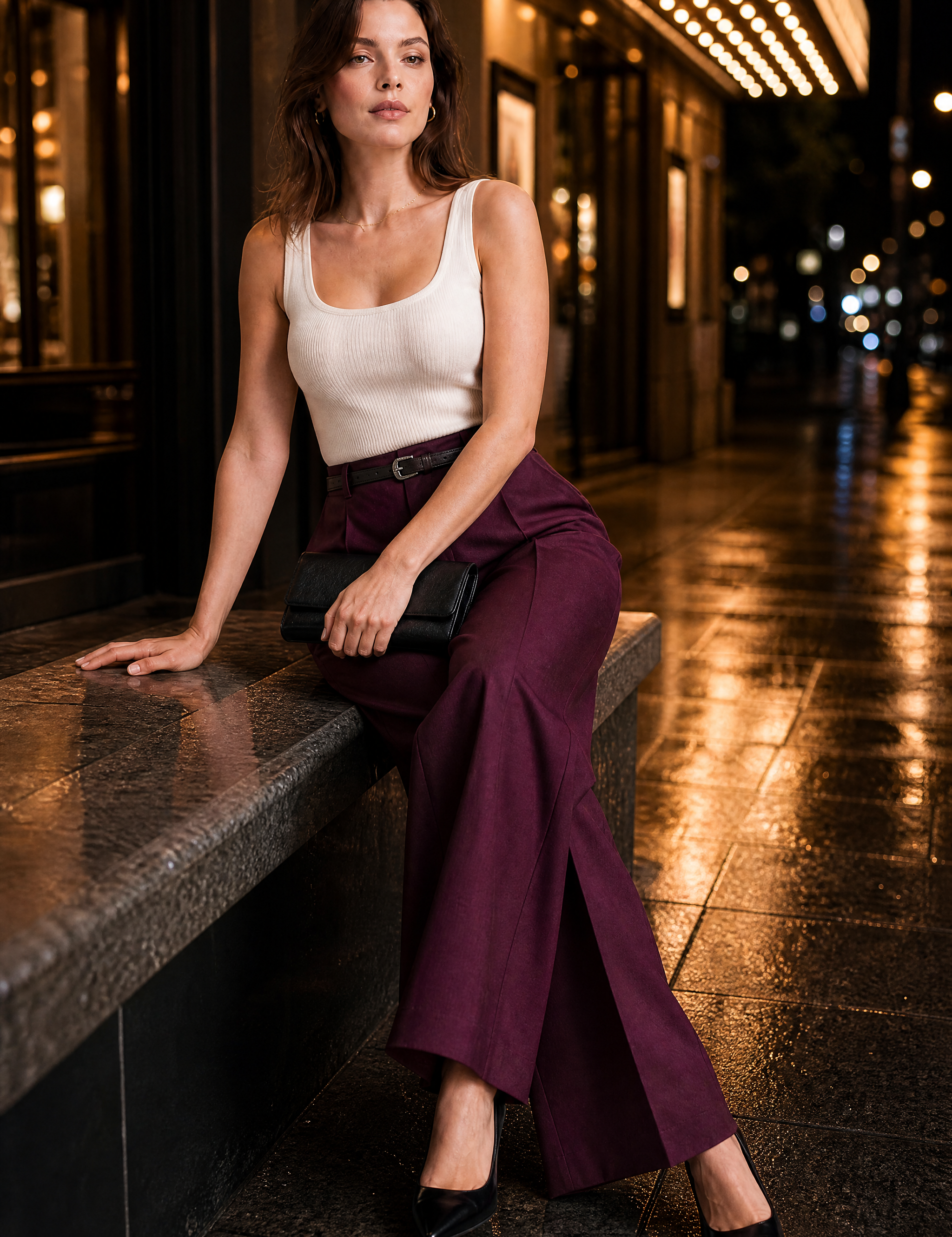 Pantalon large taille haute | Variante Bordeaux - Lifestyle | Lounelle Paris