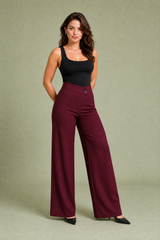 Pantalon fluide taille haute ceinture croisée