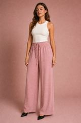Pantalon fluide large taille cordon