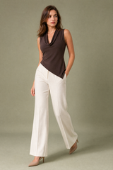 Top marron foncé col drapé