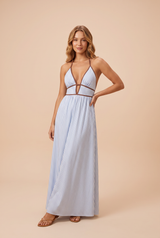 Robe longue rayée dos nu
