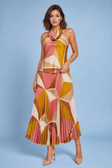 Ensemble imprimé col halter plissé