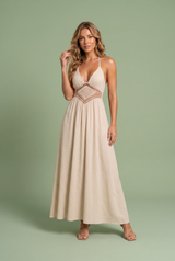 Robe longue Beige col halter