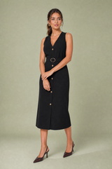 Robe midi col V ceinturée