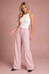 Pantalon large rayé taille haute