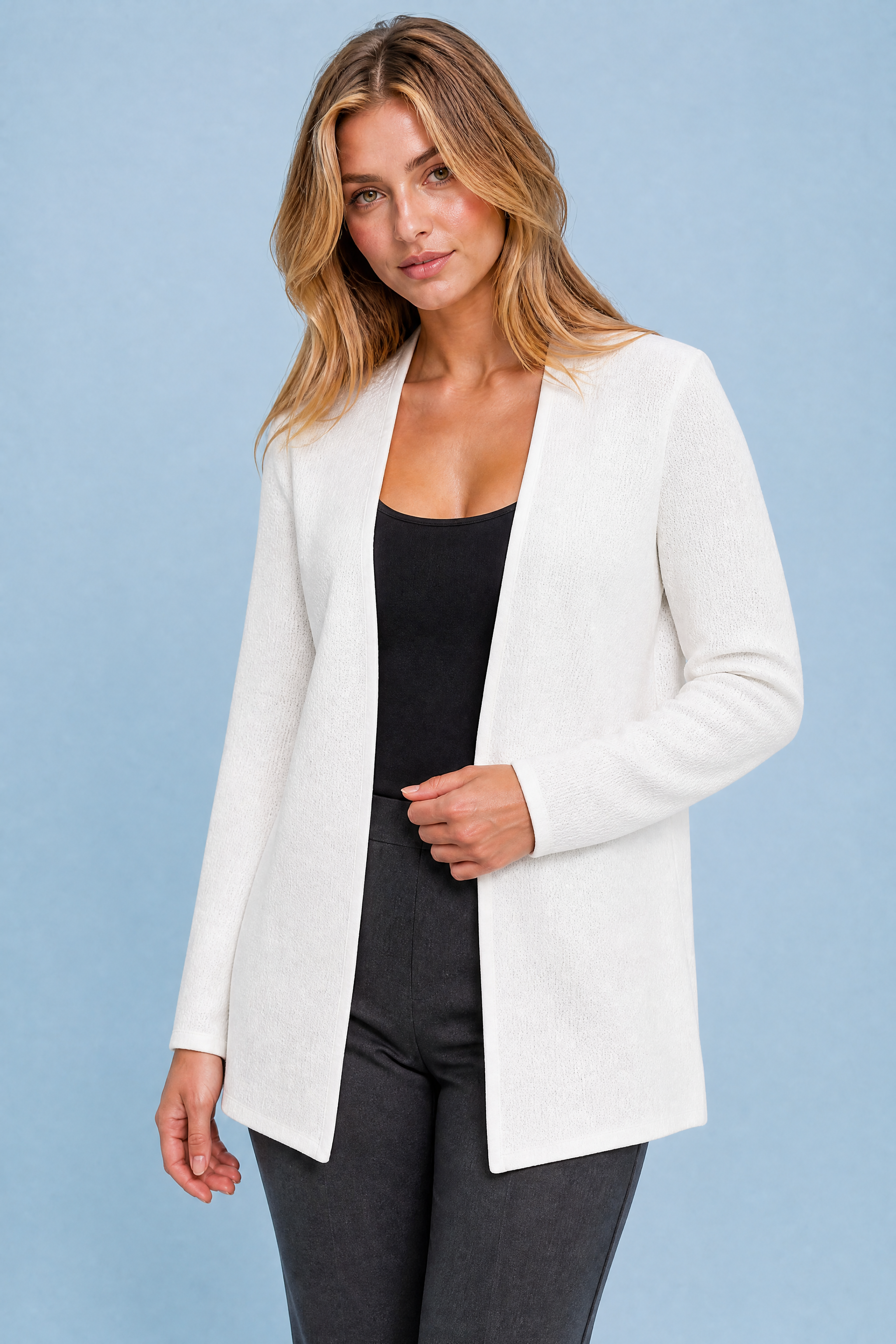 Blazer mi-long col V | Vue rapprochée | Lounelle Paris