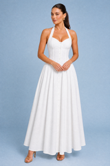 Robe longue blanche licou dos nu