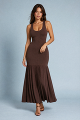 Robe longue marron bretelles larges