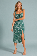 Robe midi florale à fente