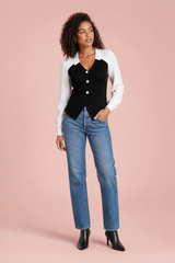 Pull bicolore col en V