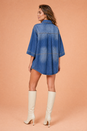 Chemise bleue ample à lacets | Vue de dos | Lounelle Paris