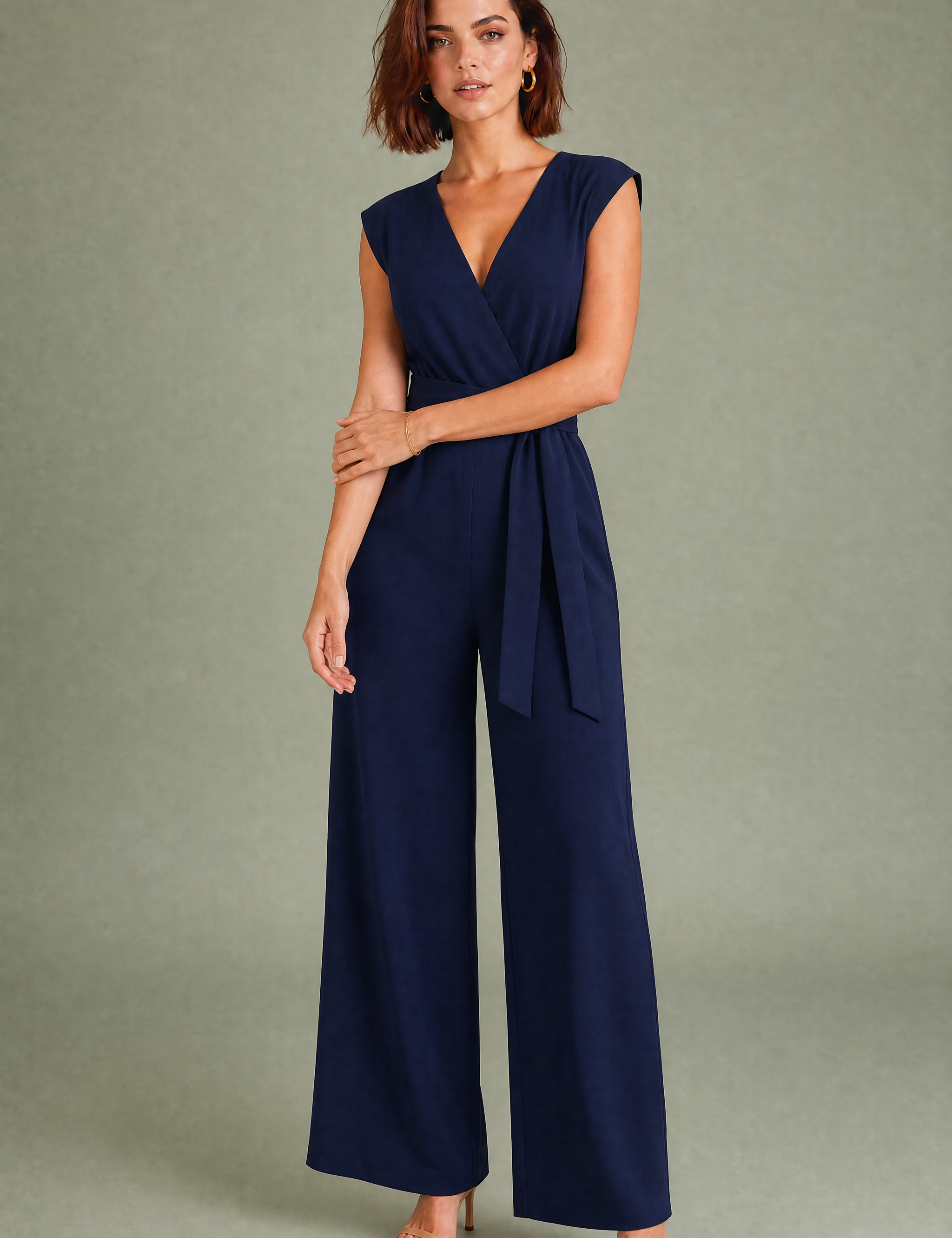 Combinaison pantalon fluide col V | Variante Bleu marine | Lounelle Paris