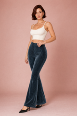 Pantalon gris foncé taille haute évasé