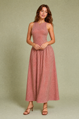 Robe longue vichy smockée