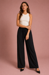 Pantalon fluide large taille cordon