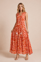 Robe imprimée col V franges