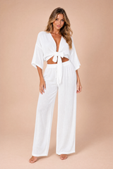 Ensemble crop top noué pantalon large