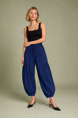 Pantalon large taille haute plissé
