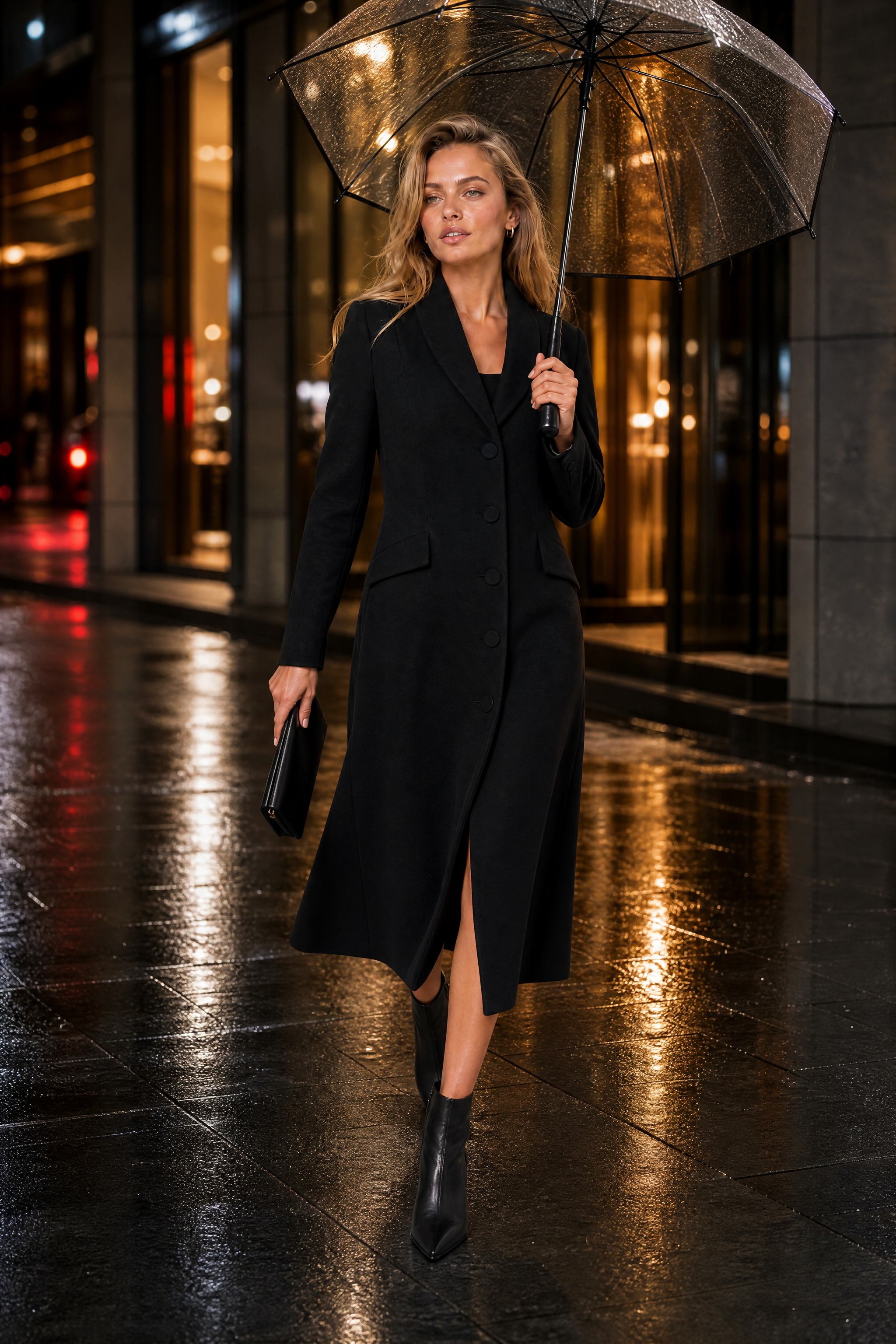 Manteau long cintré à col tailleur | Variante Noir - Lifestyle | Lounelle Paris