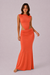 Robe longue dos nu taille ajourée