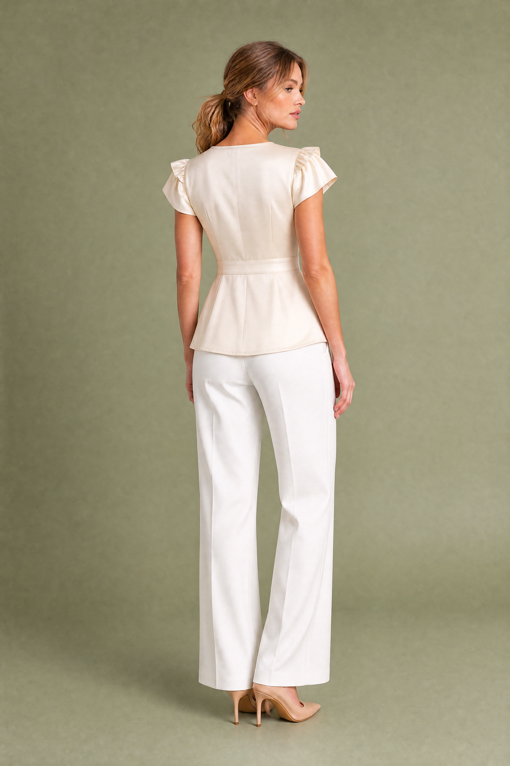 Blouse abricot col V manches volantées | Vue de dos | Lounelle Paris