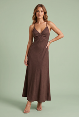 Robe longue marron bretelles croisées