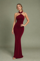 Robe longue ajustée col licou