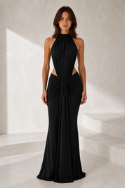 Robe longue moulante col montant