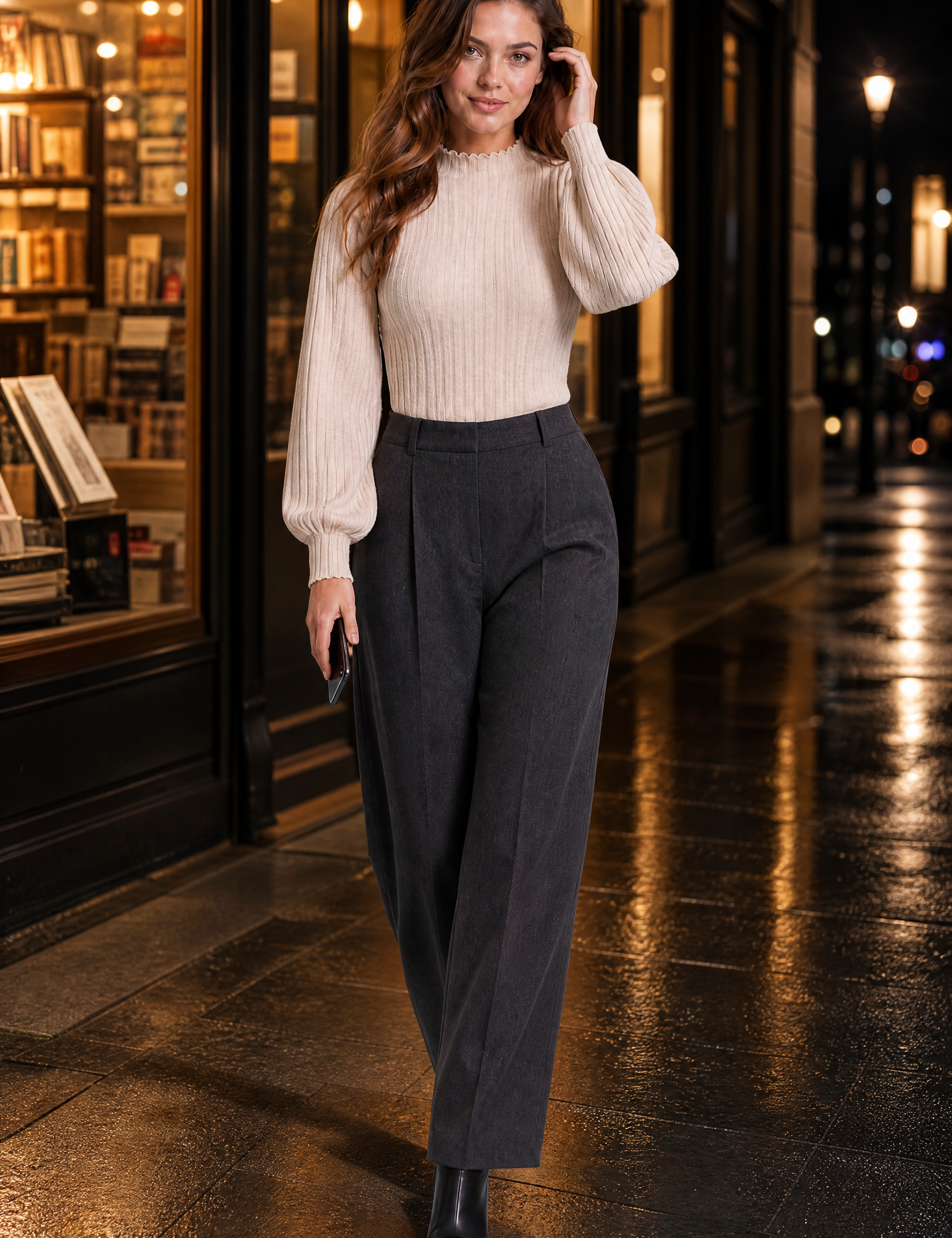 Body col volanté manches ballon | Variante Beige - Lifestyle | Lounelle Paris