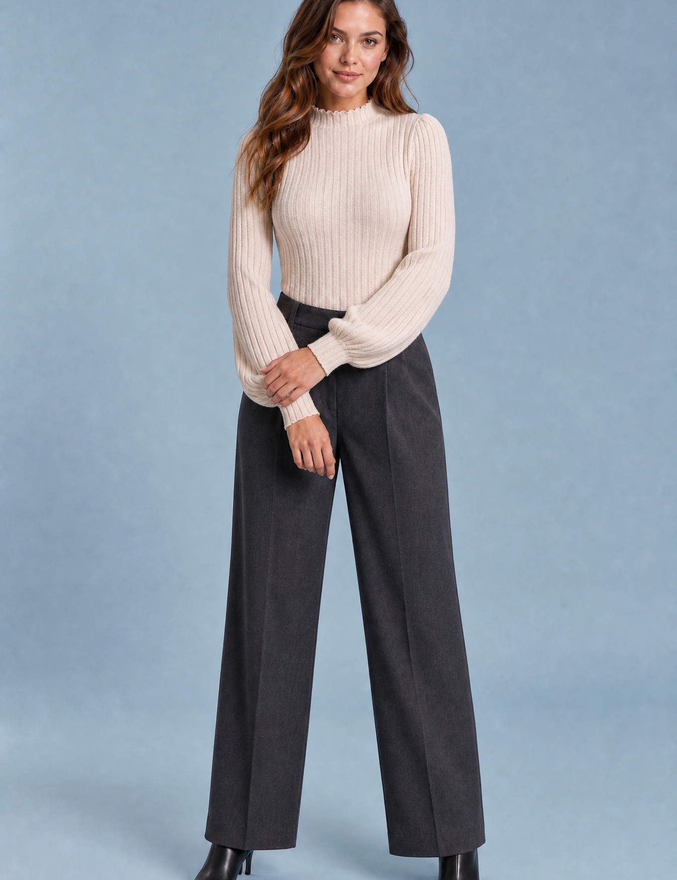 Body col volanté manches ballon | Variante Beige | Lounelle Paris