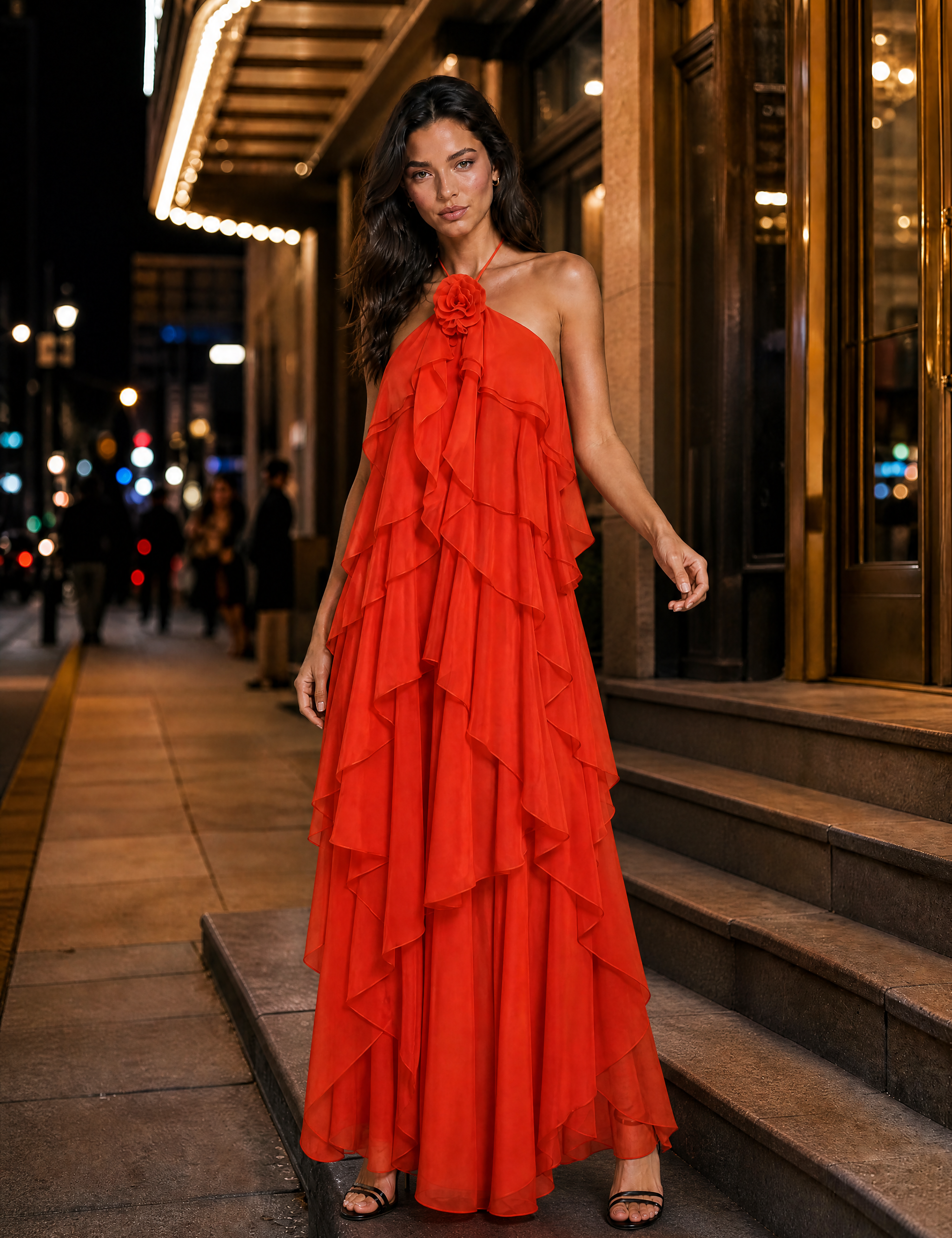 Robe longue dos nu à volants | Variante Rouge - Lifestyle | Lounelle Paris