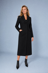 Manteau long cintré à col tailleur