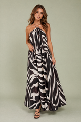 Robe longue col licou imprimé animalier