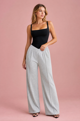 Pantalon large taille élastique en V