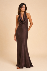 Robe marron col halter dos nu