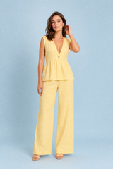 Ensemble pantalon jaune col V