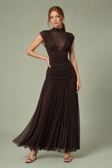 Robe longue marron col maille