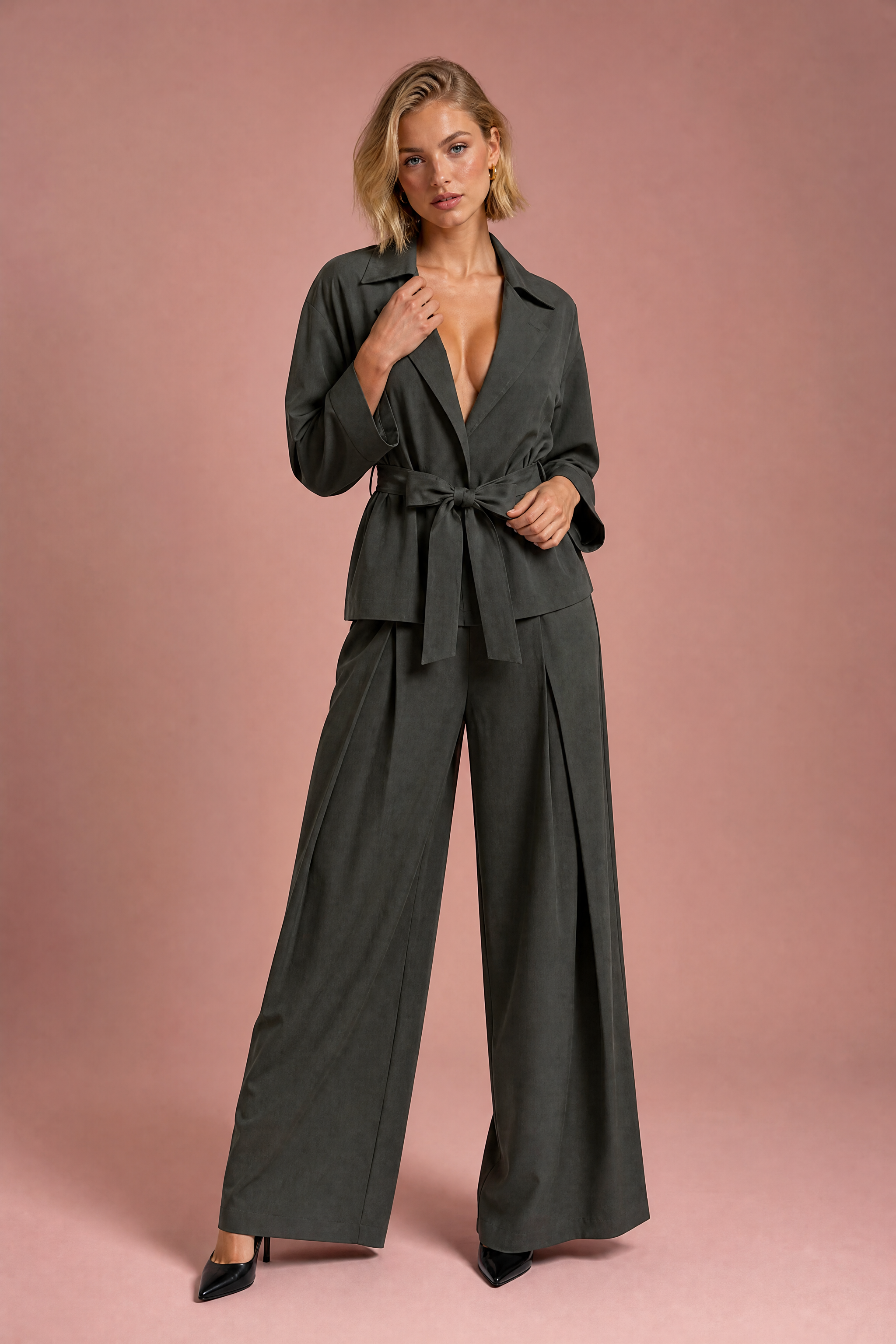 Ensemble trench pantalon ceinturé | Vue de face | Lounelle Paris
