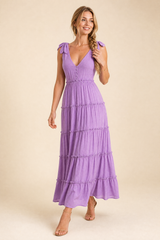 Robe longue violette à bretelles