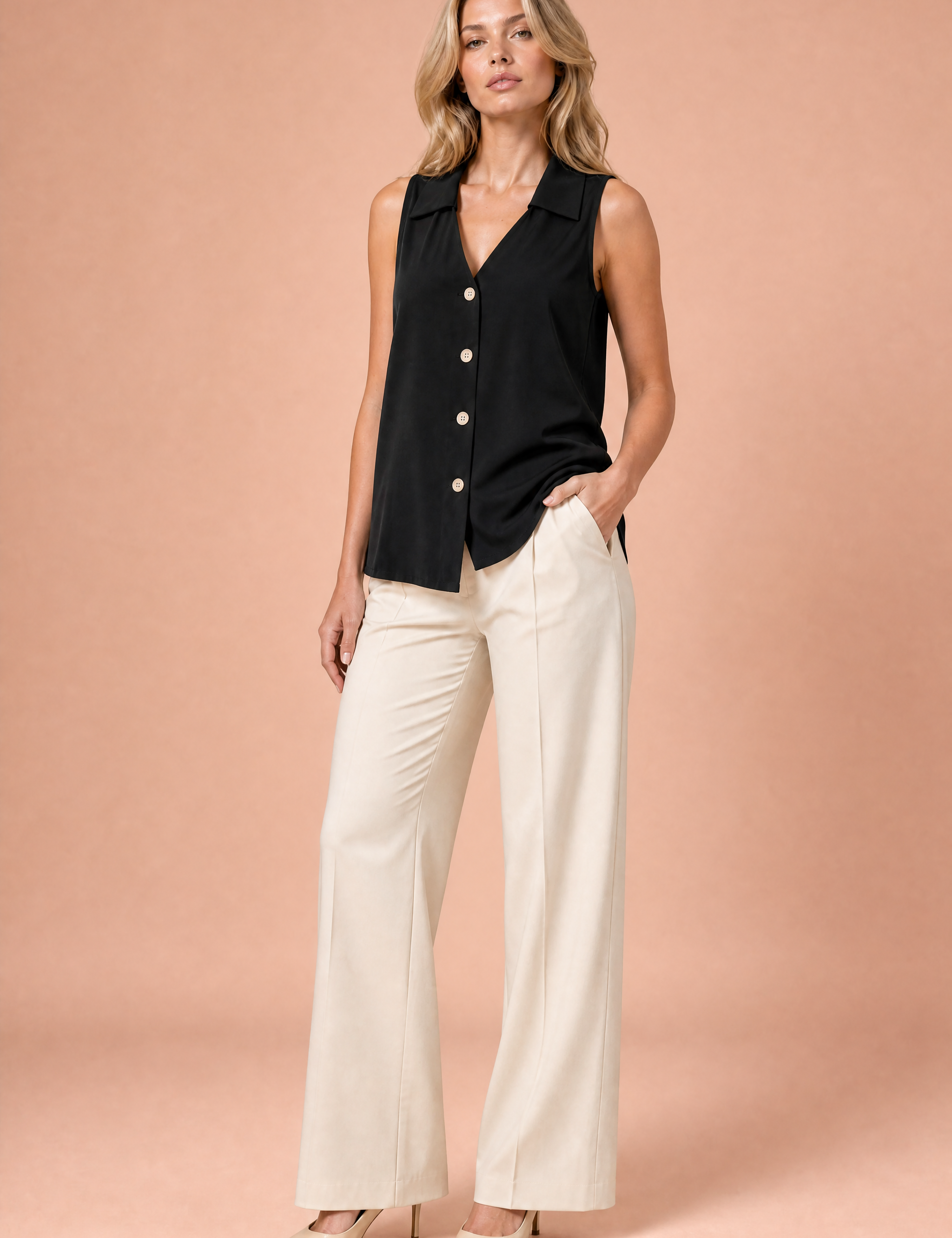 Blouse sansmanches col en V | Variante Noir | Lounelle Paris