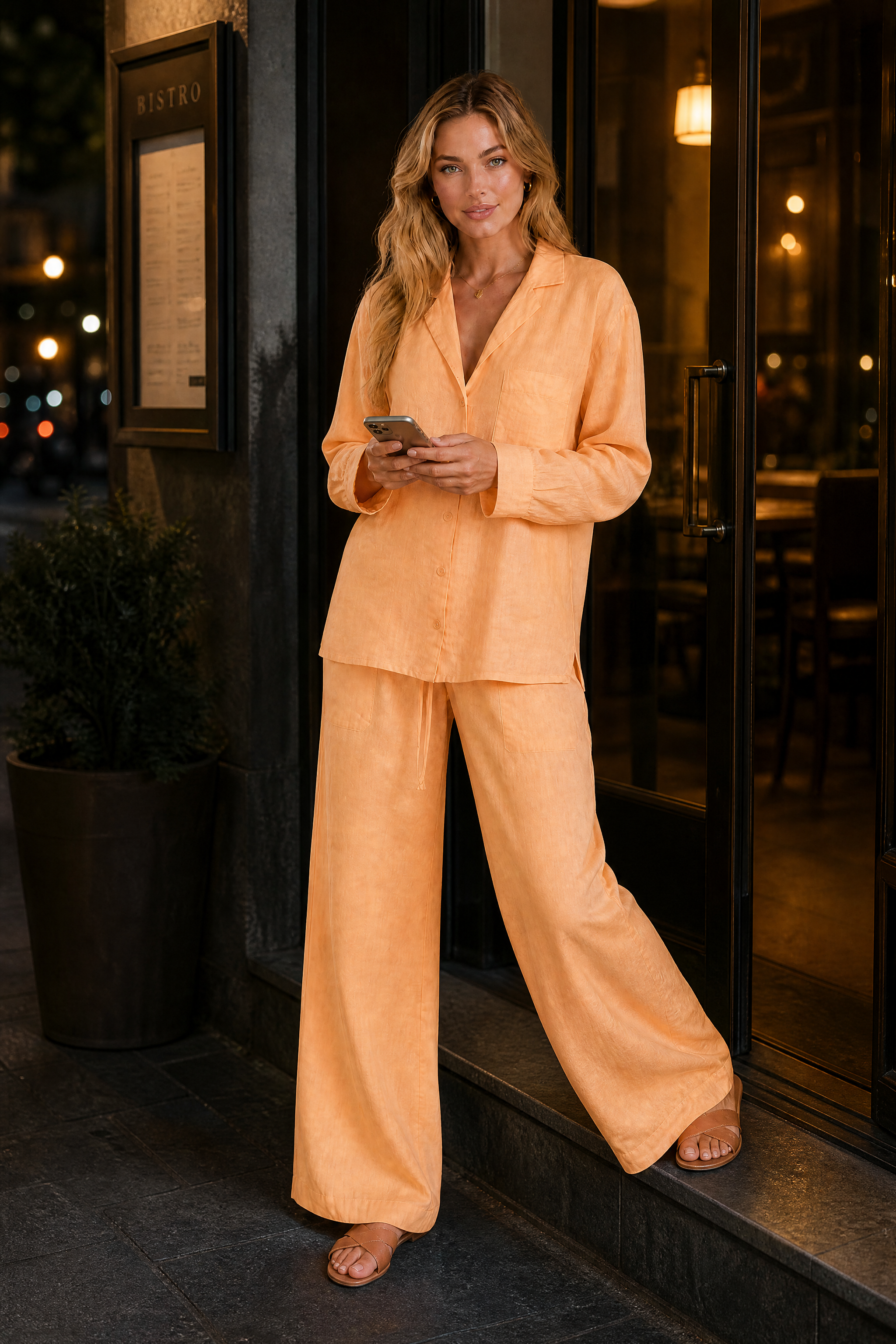 Ensemble trois pièces ample en lin | Variante Orange - Lifestyle | Lounelle Paris