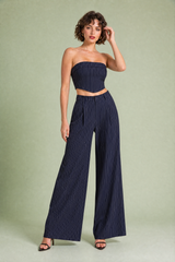 Ensemble rayé bandeau et pantalon large