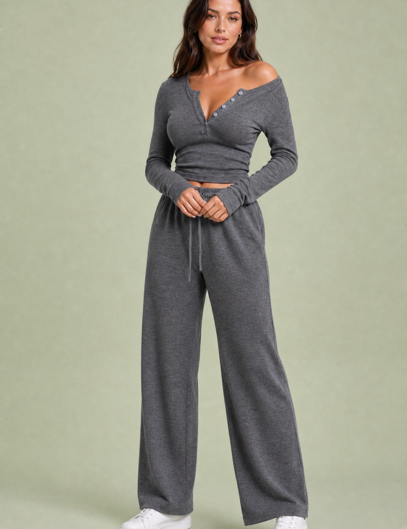 Ensemble col V et pantalon large | Variante Gris foncé | Lounelle Paris